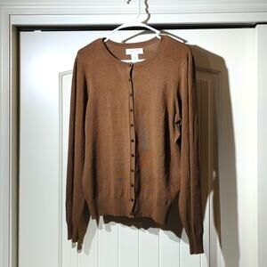 Judith Hart Brown Wide Ribbed Hem and Sleeved Silk Blend Cardigan Women's Sz L